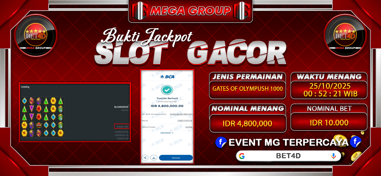 Bukti JP situs Bet4D hari Jumat, 24 Oktober 2025