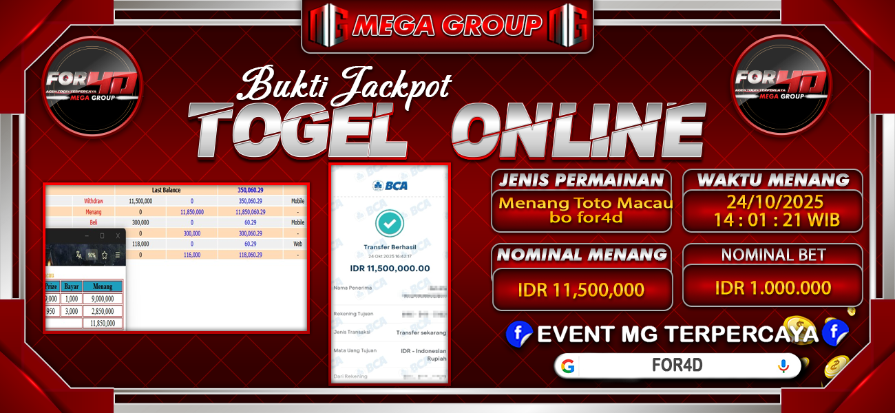 Bukti JP situs For4D hari Jumat, 24 Oktober 2025